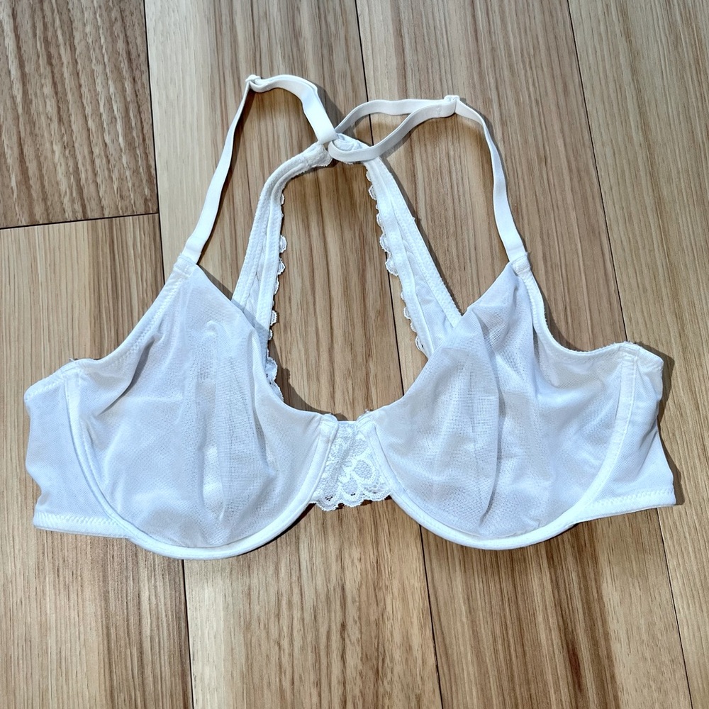 Aerie Happy White Unlined Mesh Racerback Bra in 36D